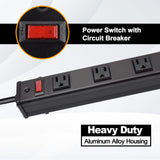 BESTTEN 9-Outlet Heavy Duty Aluminum Alloy Metal Power Strip with 9Ft Long Extension Cord, 15A ON/Off Circuit Breaker, Mounting Brackets Included, ETL/cETL Certified, Black