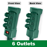 BESTTEN 6-Outlet Outdoor Power Stake with 9-Foot Long Extension Cord, Overload Protection Switch and Individual Protective Covers, Double Sided Design, cETL Listed, Green