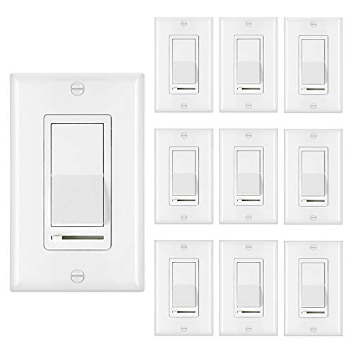 [10 Pack] BESTTEN Dimmer Light Switch, Single Pole or 3 Way, Compatible with Dimmable LED, Incandescent, Halogen and CFL Bulbs, UL/cUL Listed, White