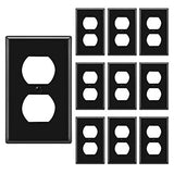 [10 Pack] BESTTEN 1-Gang Duplex Wall Plate, Standard Size, Unbreakable Polycarbonate Outlet and Switch Cover, UL Listed, Black