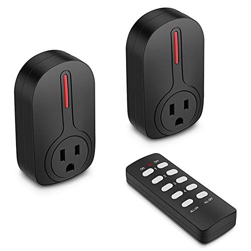 BESTTEN Wireless Remote Control Outlet Switch Set (2 Outlets, 1 Remote) with 110 Foot Range, Learning Code, Home Automation Set, cETL Listed, Black