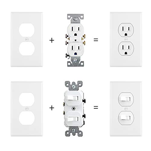 [20 Pack] BESTTEN 1-Gang Duplex Wall Plate, Receptacle Outlet Cover, Unbreakable Polycarbonate, Standard Size, UL Listed, White