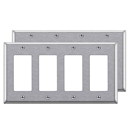 2 Pack] BESTTEN 4-Gang Decorator Metal Wall Plate with White or 
