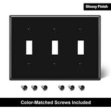 [2 Pack] BESTTEN 3-Gang Toggle Wall Plate, Standard Size, Unbreakable Polycarbonate Toggle Switch Cover, UL Listed, Black