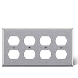 BESTTEN 4-Gang Metal Wall Plate for Duplex Receptacle Outlet, Standard Size 4.53" x 8.23", Stainless Steel Heavy Duty Switch Cover, Industrial Grade Metal, Brushed Finish, Silver