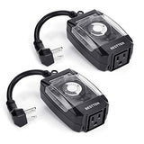 [2 Pack] BESTTEN Outdoor Timer Outlet, 24-Hour Programmable, 3/4 Horsepower, Grounded Outlet with 6-Inch Cord and Flat Plug, Heavy Duty Design, ETL/cETL Certified, Black