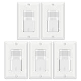 [5 Pack] BESTTEN Motion Sensor Light Switch, PIR Vacancy & Occupancy, 800W 1/6 HP, 120/277V, Single Pole, Neutral Wire Required, Wall Plate Included, UL Listed, White
