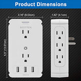 [2 Pack] BESTTEN Wall Mount Surge Protector with Shelf and 3 USB Charging Ports (5V/3.4A), 8 AC Outlets (6 Side Plug Sockets), 1020 Joule Surge Rating, Removable Top Shelf