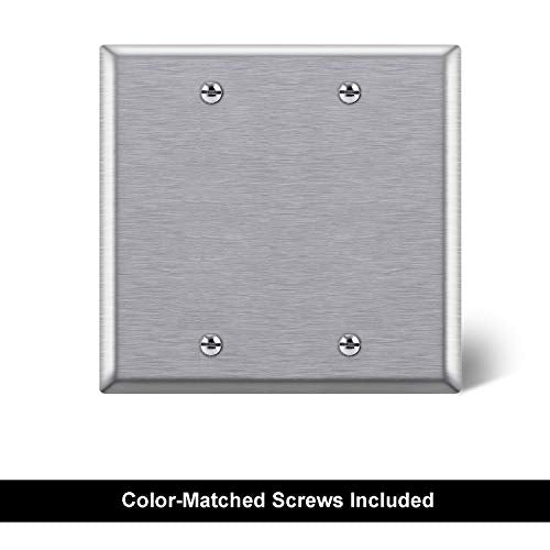 [2 Pack] BESTTEN 2-Gang Stainless Steel No Device Wall Plate with White or Clear Protective Film, Brushed Finish, Anti-Corrosive Blank Metal Outlet Cover, Standard Size, Silver