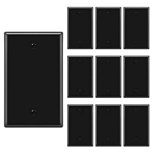 [10 Pack] BESTTEN 1-Gang Blank No Device Wall Plate, Unbreakable Polycarbonate Outlet Cover, Standard Size, cUL Listed, Black