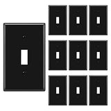 [10 Pack] BESTTEN 1-Gang Toggle Wall Plate, Standard Size, Unbreakable Polycarbonate Outlet and Switch Cover, UL Listed, Black