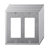 [5 Pack] BESTTEN 2-Gang Decorator Metal Wall Plate with White or Clear Protective Film, Anti-Corrosion Stainless Steel Outlet and Switch Cover, Brushed Finish, Standard Size, Silver