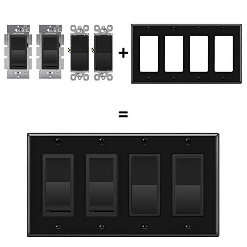 [2 Pack] BESTTEN 4 Gang Decorator/GFCI Wall Plate, Standard Size, Unbreakable Polycarbonate Outlet and Switch Cover, Device Mount, UL Listed, Black