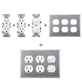 BESTTEN 3-Gang Stainless Steel Metal Wall Plate for Duplex Receptacle Outlet, Standard Size, Heavy Duty Metal Switch Cover with White or Clear Protective Film, Industrial Grade Metal, Brushed Finish, Silver