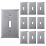 [10 Pack] BESTTEN 1-Gang Stainless Steel Toggle Wall Plate with White or Clear Protective Film, Anti-Corrosion Metal Light Switch Cover, Brushed Finish, Standard Size, Matching Screws Included, Silver