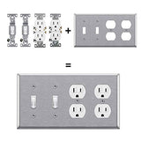 [2 Pack] BESTTEN 4-Gang Combination Metal Wall Plate with White or Clear Protective Film, 2-Duplex/2-Toggle, Anti-Corrosion Stainless Steel Outlet and Switch Cover, H 4.53" x W 8.23", Brushed Finish