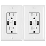 [2 Pack] BESTTEN 3.6A USB Wall Receptacle Outlet, 2 Electrical 15A Tamper Resistant Outlets, Smart USB Wall Charger with Dual USB Charging Ports, Decorator Wall Plate Included, cUL Listed