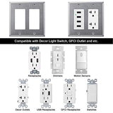 [5 Pack] BESTTEN 2-Gang Decorator Metal Wall Plate with White or Clear Protective Film, Anti-Corrosion Stainless Steel Outlet and Switch Cover, Brushed Finish, Standard Size, Silver