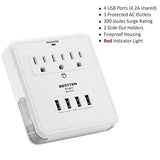 BESTTEN Wall Mount Surge Protector with 4 USB Charging Ports, 3 Electrical Outlets and 2 Slide-Out Phone Holders, 15A/125V/1875W, ETL/cETL Certified, White