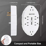 BESTTEN 6-Outlet Surge Protector with 2.4A Dual USB Charging Ports, Wall Outlet Adapter, ETL/cETL Listed, White