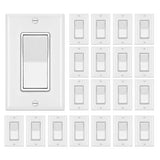 [20 Pack] BESTTEN Single Pole Decorator Wall Light Switch with Wall Plate, 15A 120/277V, On/Off Rocker Paddle Interrupter, UL Listed, White