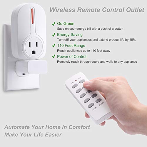 BESTTEN Wireless Remote Control Outlet Switch Set (4 Outlets, 2 Remotes) with 110 Foot Range, Home Automation Set, ETL Listed, 18 Month Warranty, White