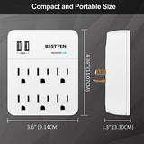 [2 Pack] BESTTEN 6-Outlet Wall Surge Protector with 2 USB Charging Ports (5V/2.4A), ETL/cETL Certified, White