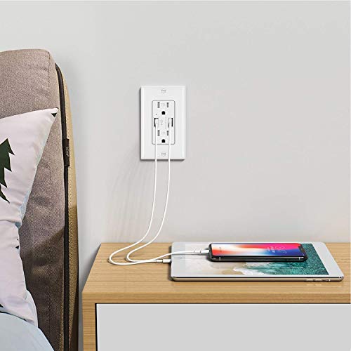 BESTTEN 4.2A USB Wall Receptacle Outlet,15A/125V/1875W, Tamper Resistant, UL Certified, White
