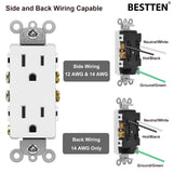[10 Pack] BESTTEN Decorator Wall Receptacle Outlet, Screwless Wallplate Included, Non-Tamper-Resistant, 15A/125V/1875W, for Residential and Commercial, cUL Listed, White