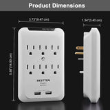 BESTTEN 6-Outlet Surge Protector with Dual USB Charging Ports (5V/2.4A), Wall Mountable Design, White, cETL Listed