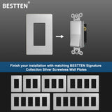 [10 Pack] BESTTEN 3-Way Sliver Decorator Wall Light Switch, 15A/120V, On/Off Rocker Interrupter, cETL Listed