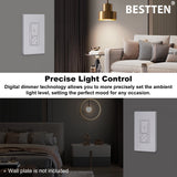 BESTTEN Contemporary Digital LED Dimmer with Air Gap Power Cut-Off Switch and MCU Smart-chip Technology, Super Slim Design, 3 Button Control, Single Pole or 3 Way, No Neutral Wire required, cETL Listed, White