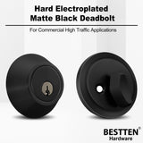 [2 Pack] BESTTEN Single Cylinder Deadbolt, Keyed Alike Dead Bolt Door Lock, for Commercial and Residential Use, Matte Black Finish