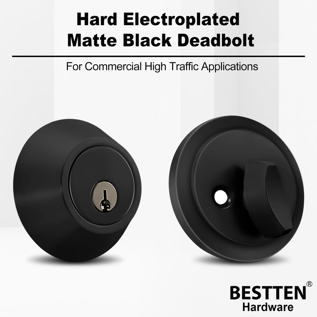 [3 Pack] BESTTEN Keyed Alike Deadbolt, Single Cylinder Door Lock, for Commercial and Residential Use, Matte Black Finish