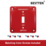 [2 Pack] BESTTEN 1-Gang Red, Emergency Shut-Off Toggle Square Metal Switch Plate for 4.00"x4.00" Electrical Box, Code Compliant