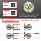[3 Pack] BESTTEN Keyed Different Entry Door Knob Set with Lock, Exterior Door Knob with Key, Standard Ball, Satin Nickel