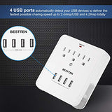[2 Pack] BESTTEN 4.2A USB Wall Outlet Surge Protector, 4 USB Charging Ports, 3 AC Outlets with 2 Slide-Out Phone Holders, ETL/cETL Certified, White