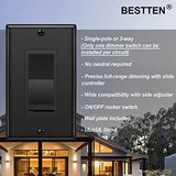 [2 Pack] BESTTEN Dimmer Wall Light Switch, Single-Pole or 3-Way, Compatible with Dimmable LED, Incandescent, Halogen and CFL Bulbs, Wallplate Included, UL Listed, Black