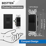 [10 Pack] BESTTEN 3-Way Decorator Wall Light Switch, 15A 120/277V, On/Off Rocker Interrupter, cUL Listed, Black