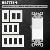 [10 Pack] BESTTEN Single Pole Decorator Wall Light Switch with Wall Plate, 15A 120/277V, On/Off Rocker Paddle Interrupter, cUL Listed, White