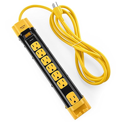 BESTTEN 7 Outlet Heavy Duty Metal Surge Protector Power Strip with Cord Management, 9-Foot Cord, ETL Certified, Yellow