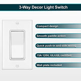 [10 Pack] BESTTEN 3-Way Decorator Wall Light Switch with Wall Plate, 15A 120V, On/Off Paddle Rocker Interrupter, UL Listed, White
