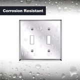[5 Pack] BESTTEN 2-Gang Bright Polished Chrome Stainless Steel Toggle Wall Plate with White or Clear Protective Film, Solid Mirror Polished Metal Toggle Switch Cover, Chrome Appearance