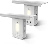 [2 Pack] BESTTEN Outlet Shelf with USB-C Quick Charging Ports (PD 3.0 and Quick Charger 3.0) and LED Night Light, 6 Side Plug Outlet Extender, 1020 Joule Surge Rating