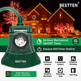 BESTTEN Outdoor 24-Hour Timer, 3 Grounded Outlets, 6-Inch Power Cord, Heavy Duty, Weatherproof, Ideal for Halloween, Thanksgiving, Christmas and Other Holiday Decorations, ETL Certified, Green