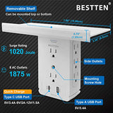 [2 Pack] BESTTEN Outlet Shelf with 8 AC Outlets and USB C Quick Charge Port (Supports PD 3.0 and QC 3.0), 1020J Surge Protector, Side Plug Adapter Outlet