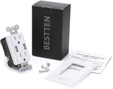 BESTTEN cUL Listed 15A USB Receptacle Outlet, 3.6A Dual USB Wall Chargers, Tamper Resistant Duplex Outlets, White