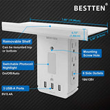 [2 Pack] BESTTEN Wall Outlet Shelf with 3 USB Charging Ports (5V/3.4A) and LED Night Light, Removable Top Shelf, 6 Side Plug-in AC Outlets, 1020 Joule Surge Protector