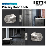 BESTTEN Keyless Privacy Door Knob for Bedroom and Bathroom, Geneva Series Interior Door Lock Set with Removable Latch Plate, All Metal, Satin Nickel Finish