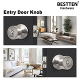 [3 Pack] BESTTEN Keyed Different Entry Door Knob Set with Lock, Entrance Door Knob for Exterior and Interior Door, Geneva Series, Satin Nickel